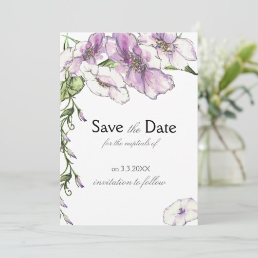 Modern Pansy Save the Date (Stehend Vorderseite)