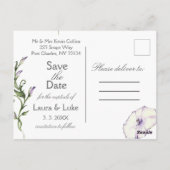 Modern Pansy Save the Date Postkarte (Rückseite)