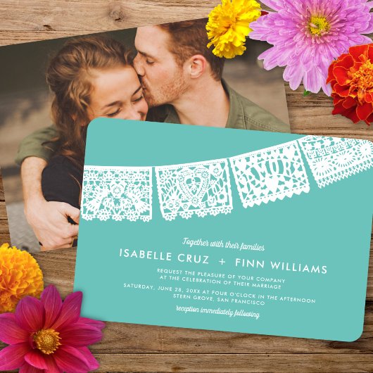 Modern Papafarbild Picado - Farbe + Foto | Hochzei Einladung