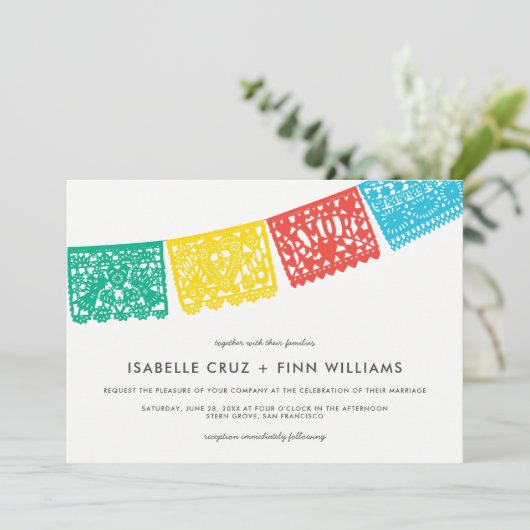 Modern Papel Picado | Einladung zur Hochzeit (Stehend Vorderseite)