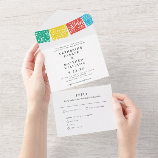 Modern Papel Picado Wedding Banner All In One Einladung (Abreißen)