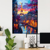 Modern Paris City Skyline - Romantisches Pariser P Poster (Heimbüro)
