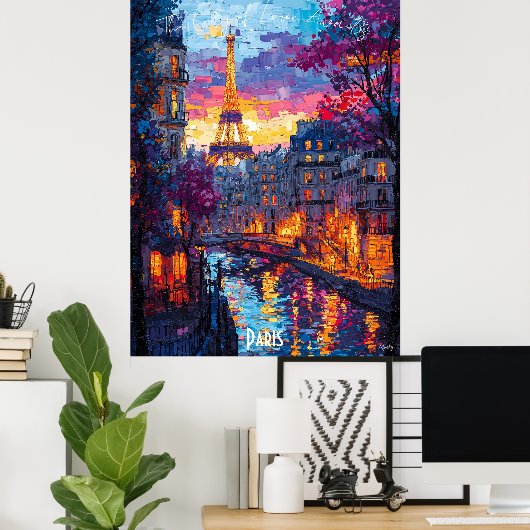 Modern Paris City Skyline - Romantisches Pariser P Poster (Heimbüro)