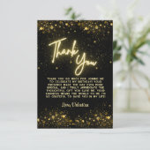 Modern Party Schwarz und goldenes Neonglühen Dankeskarte (Stehend Vorderseite)