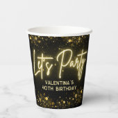 Modern Party Schwarz und goldenes Neonglühen Pappbecher (Rückseite)