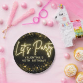 Modern Party Schwarz und goldenes Neonglühen Pappteller (Party)