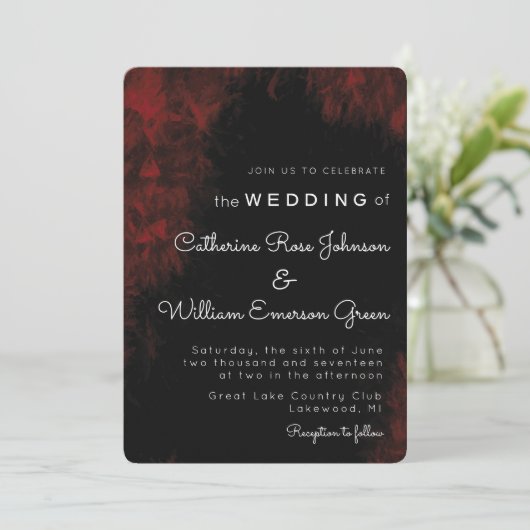 Modern Passionate Red 'n Black Wedding Einladung (Stehend Vorderseite)