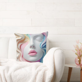 Modern Pastel Abstract 3D Face Art Throw Pillow Kissen