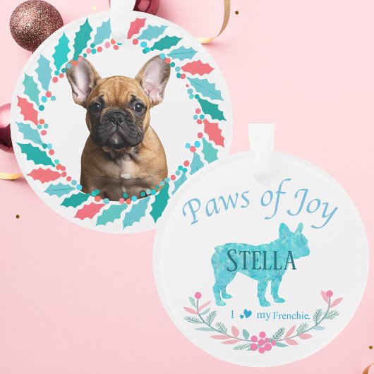 Modern Pastel Blue French Bulldog | Personalized  Ornament