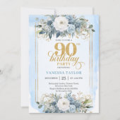 Modern pastel blue gold design 90th birthday invit einladung (Vorderseite)