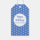 Modern Pastel Blue Polka Dots Happy Birthday Geschenkanhänger (Rückseite)