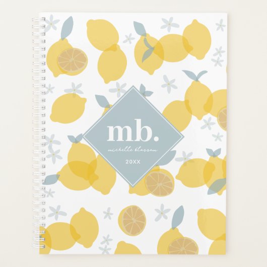 Modern Pastel Citrus Lemons Monogram Appointment Planer (Vorderseite)