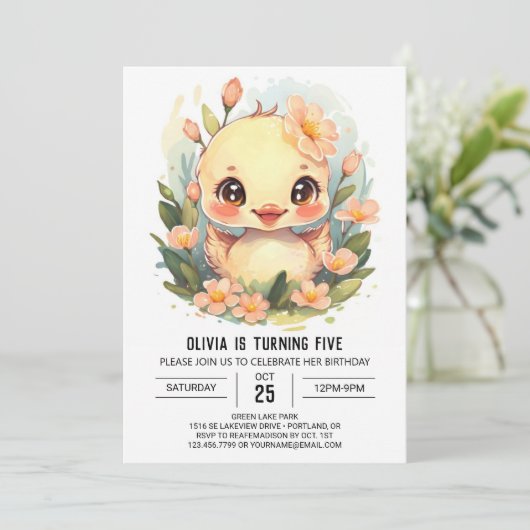 Modern Pastel Duck Birthday Einladung (Stehend Vorderseite)