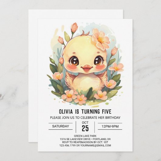Modern Pastel Duck Birthday Einladung (Vorne/Hinten)