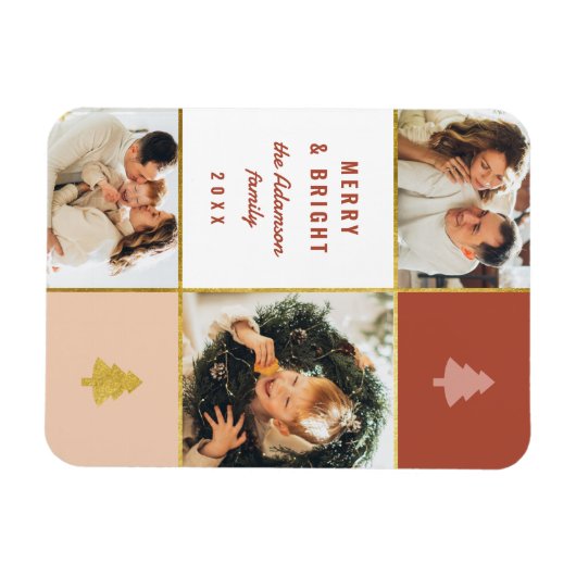 Modern Pastel & Gold 3 Foto Collage Weihnachten Magnet (Horizontal)