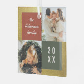 Modern Pastel & Gold Weihnachten 2 FotoCollage Ornament Aus Glas (Vorderseite links)