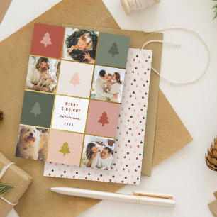 Modern Pastel & Gold Weihnachtsbaum Foto Collage Feiertagskarte