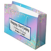Modern Pastel Holographic Happy Birthday Große Geschenktüte (Vorderseite Schrägansicht)