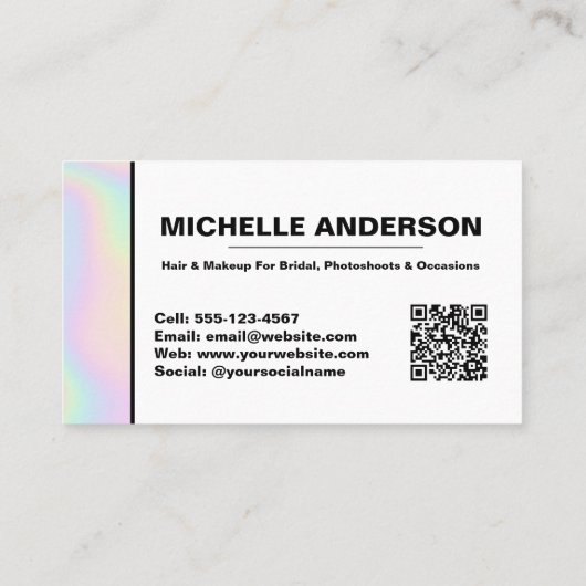 Modern Pastel Holographic Makeup Artist Visitenkarte (Rückseite)