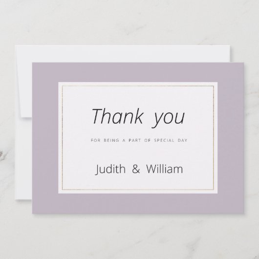 Modern pastel lavender minimalist theme Thank You Einladung (Vorderseite)