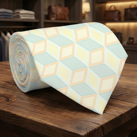 Modern Pastel Mint Green Peach Geometric 3D Cube Krawatte