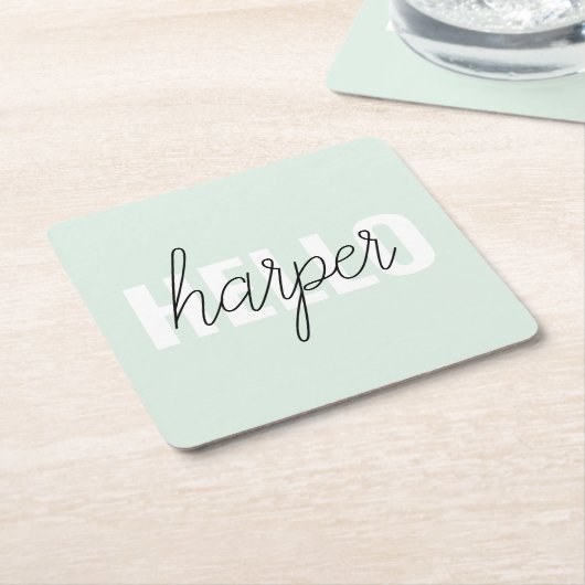 Modern Pastel Minze hallo, und du nennst Rechteckiger Pappuntersetzer (angewinkelt)