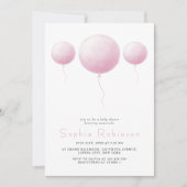 Modern Pastel Pink Balloons Baby Girl Shower Einladung (Vorderseite)