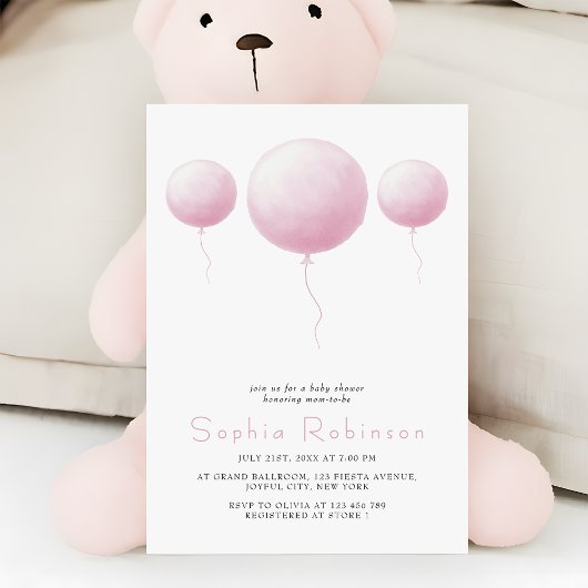 Modern Pastel Pink Balloons Baby Girl Shower Einladung