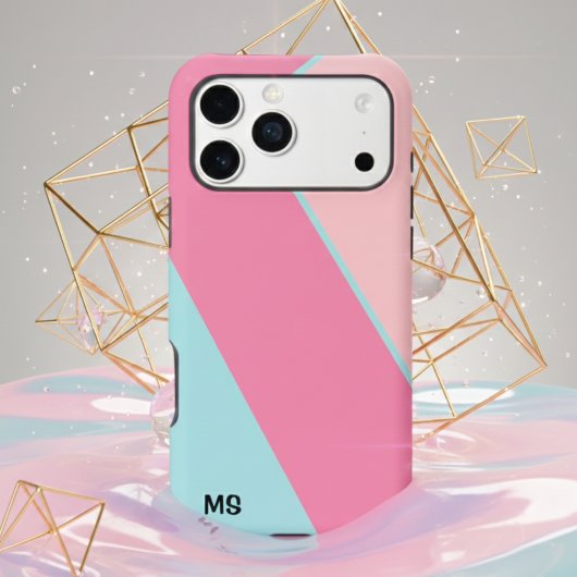 Modern Pastel Pink & Blue Abstract Monogrammed Case-Mate iPhone Hülle