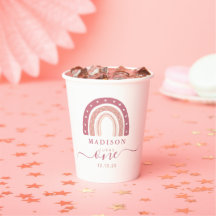 Modern Pastel Pink Boho Rainbow Erster Geburtstag
