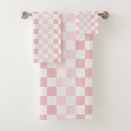 Modern Pastel Pink Checkerboard Check Pattern Badhandtuch Set