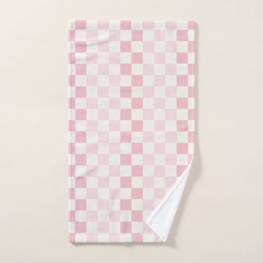 Modern Pastel Pink Checkerboard Check Pattern Badhandtuch Set (Handtuch)