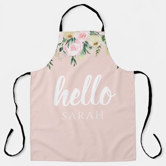 Modern Pastel Pink Flowers Hello And You Name Schürze (Vorderseite)