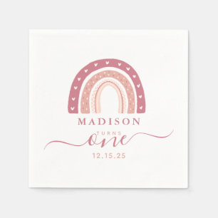 Modern Pastel Pink Rainbow Boho Erster Geburtstag Serviette