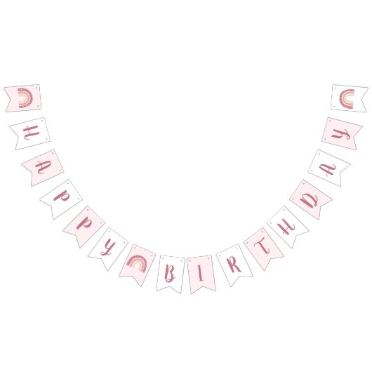 Modern Pastel Pink Rainbow Happy Birthday Wimpelkette (Alle)