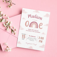 Modern Pastel Pink Rainbow Wolken Erster Geburtsta