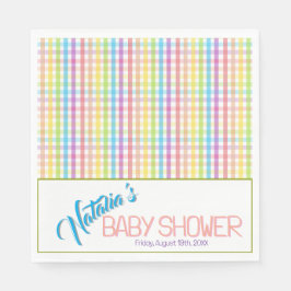 Modern Pastel Plaid Rainbow Baby Shower Party Serviette