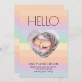 Modern Pastel Rainbow Hello Baby Foto Birth Ankündigung (Vorne/Hinten)