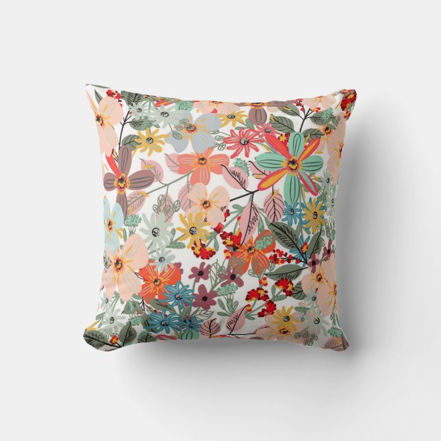 Modern Pastel Spring Floral Garden Pattern Pillow Kissen (Vorderseite)