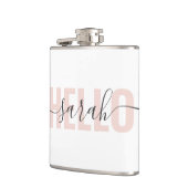 Modern Pastell Pink Beauty Hallo und Ihr Name Flachmann (Links)