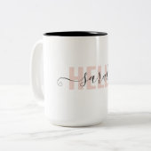 Modern Pastell Pink Beauty Hallo und Ihr Name Zweifarbige Tasse (Vorderseite Links)