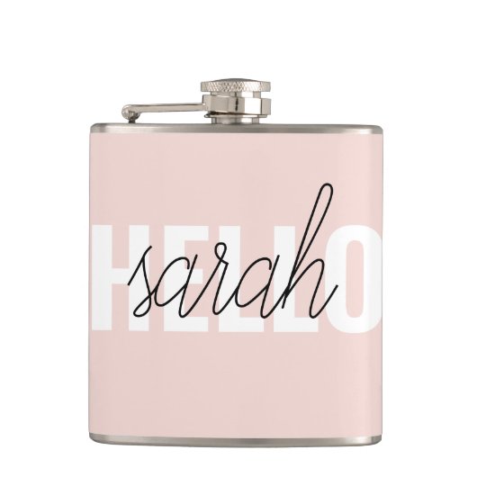 Modern Pastell Pink Hallo und Sie nennen Flachmann (Vorderseite)