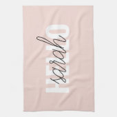 Modern Pastell Pink Hallo und Sie nennen Geschirrtuch (Vertikal)