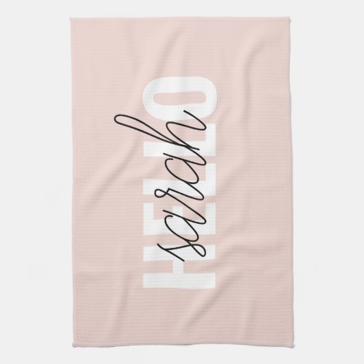 Modern Pastell Pink Hallo und Sie nennen Geschirrtuch (Vertikal)