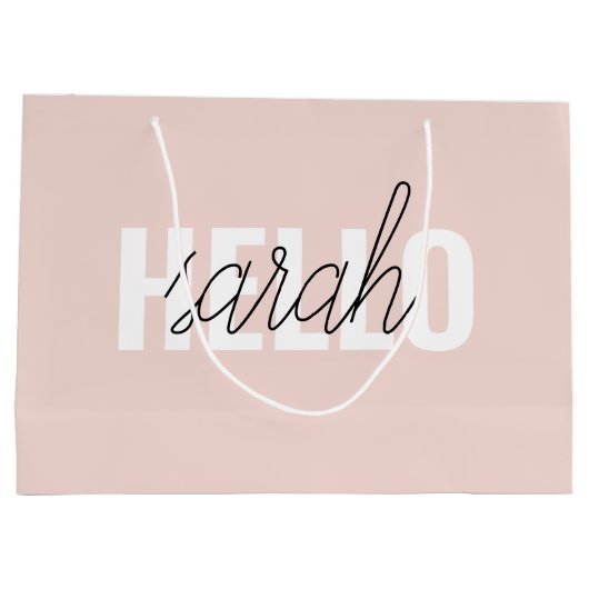 Modern Pastell Pink Hallo und Sie nennen Große Geschenktüte (Rückseite)