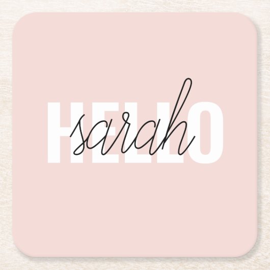 Modern Pastell Pink Hallo und Sie nennen Rechteckiger Pappuntersetzer (Vorderseite)
