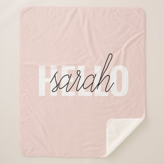 Modern Pastell Pink Hallo und Sie nennen Sherpadecke (Vorderseite)