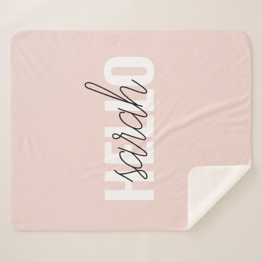 Modern Pastell Pink Hallo und Sie nennen Sherpadecke (Vorderseite (Horizontal))