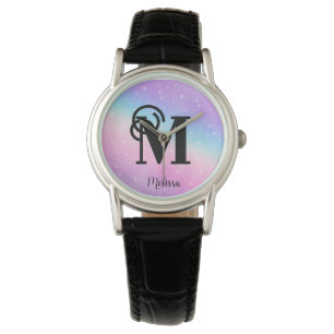 Modern Pastell Pink Lila Monogram Name Armbanduhr