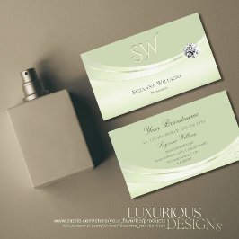 Modern Pastell Sage Green mit Monogram und Diamond Visitenkarte